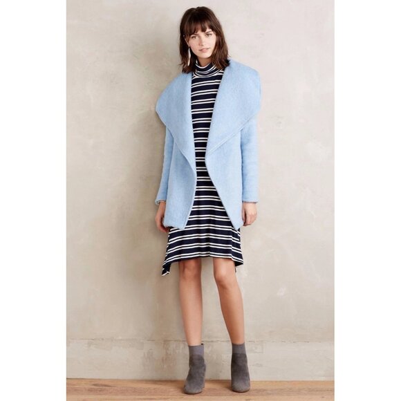 Anthropologie Maeve Striped Navy & White Long-Sleeve Turtleneck Midi Dress Size - Picture 5 of 14